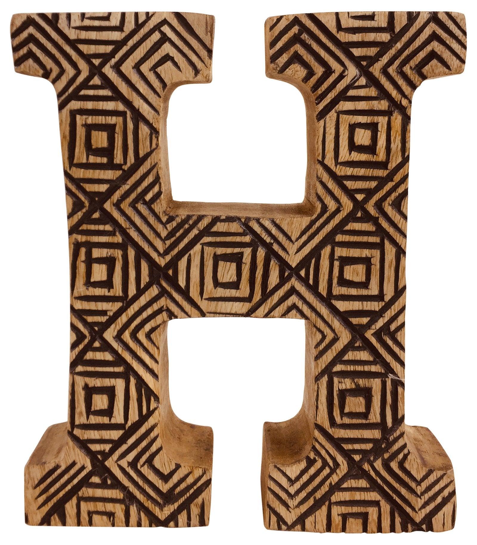 Hand Carved Wooden Geometric Letter H-Single Letters