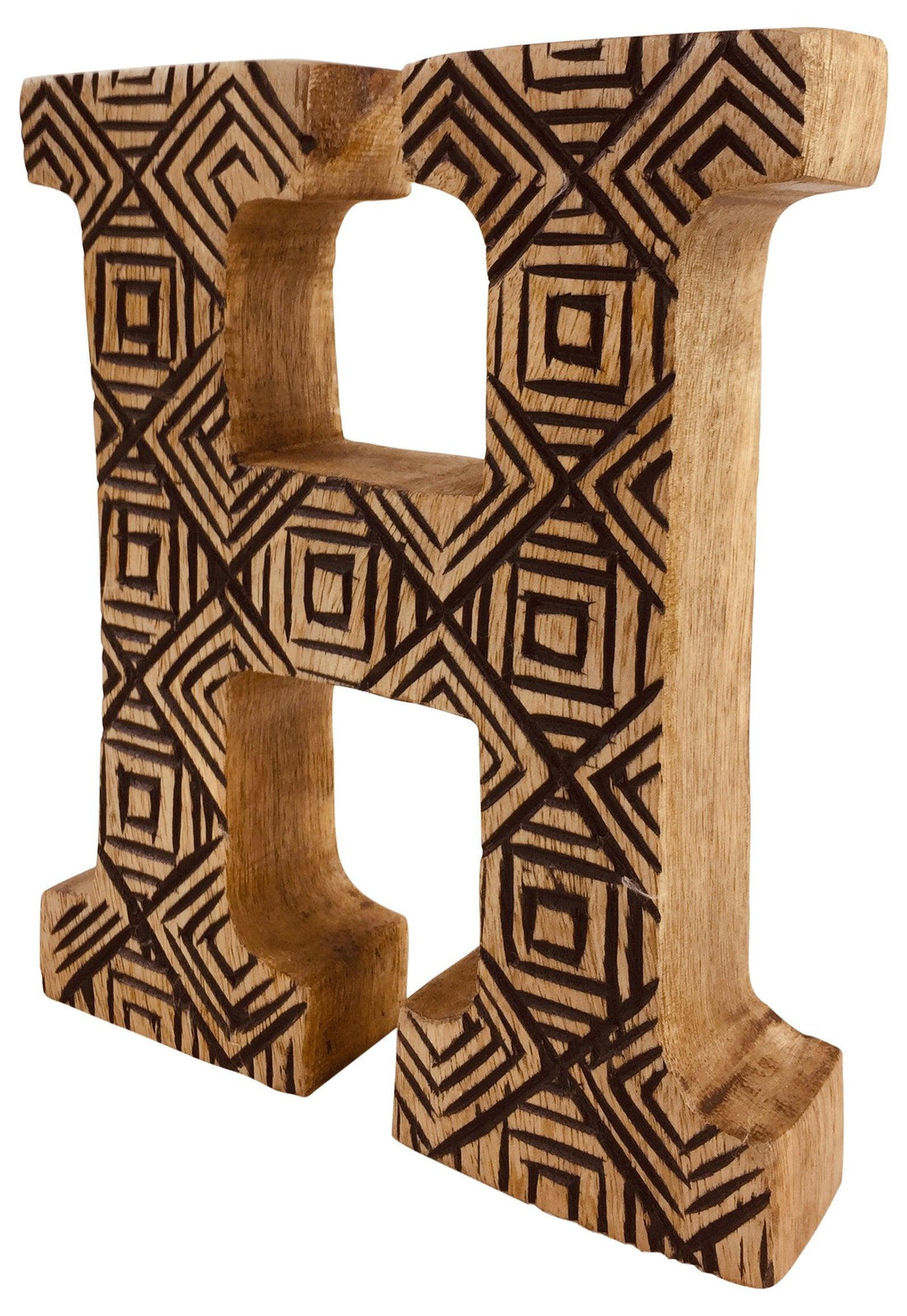 Hand Carved Wooden Geometric Letter H - £12.99 - Single Letters 