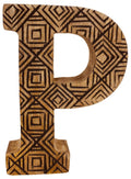 Hand Carved Wooden Geometric Letter P-Single Letters