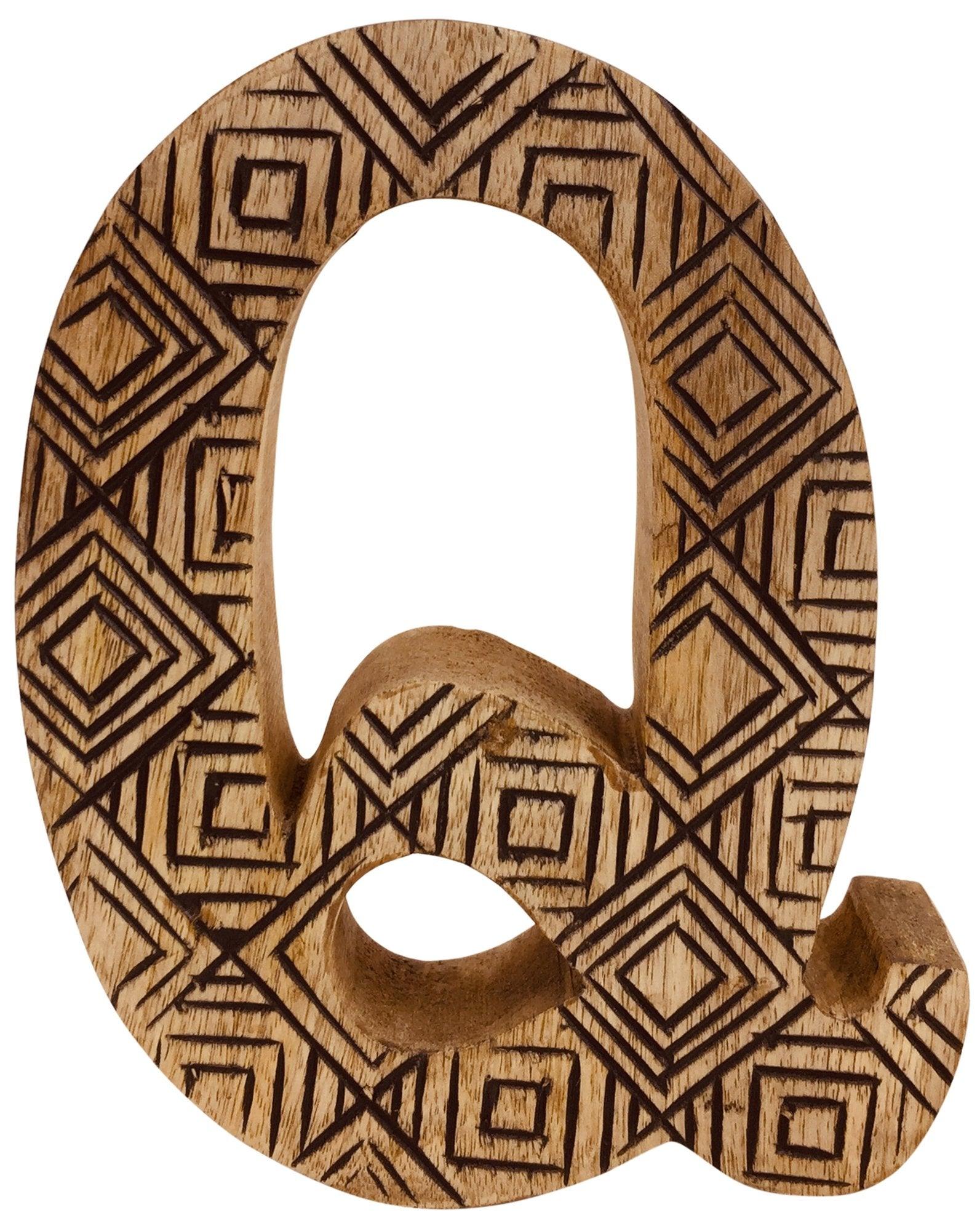 Hand Carved Wooden Geometric Letter Q-Single Letters