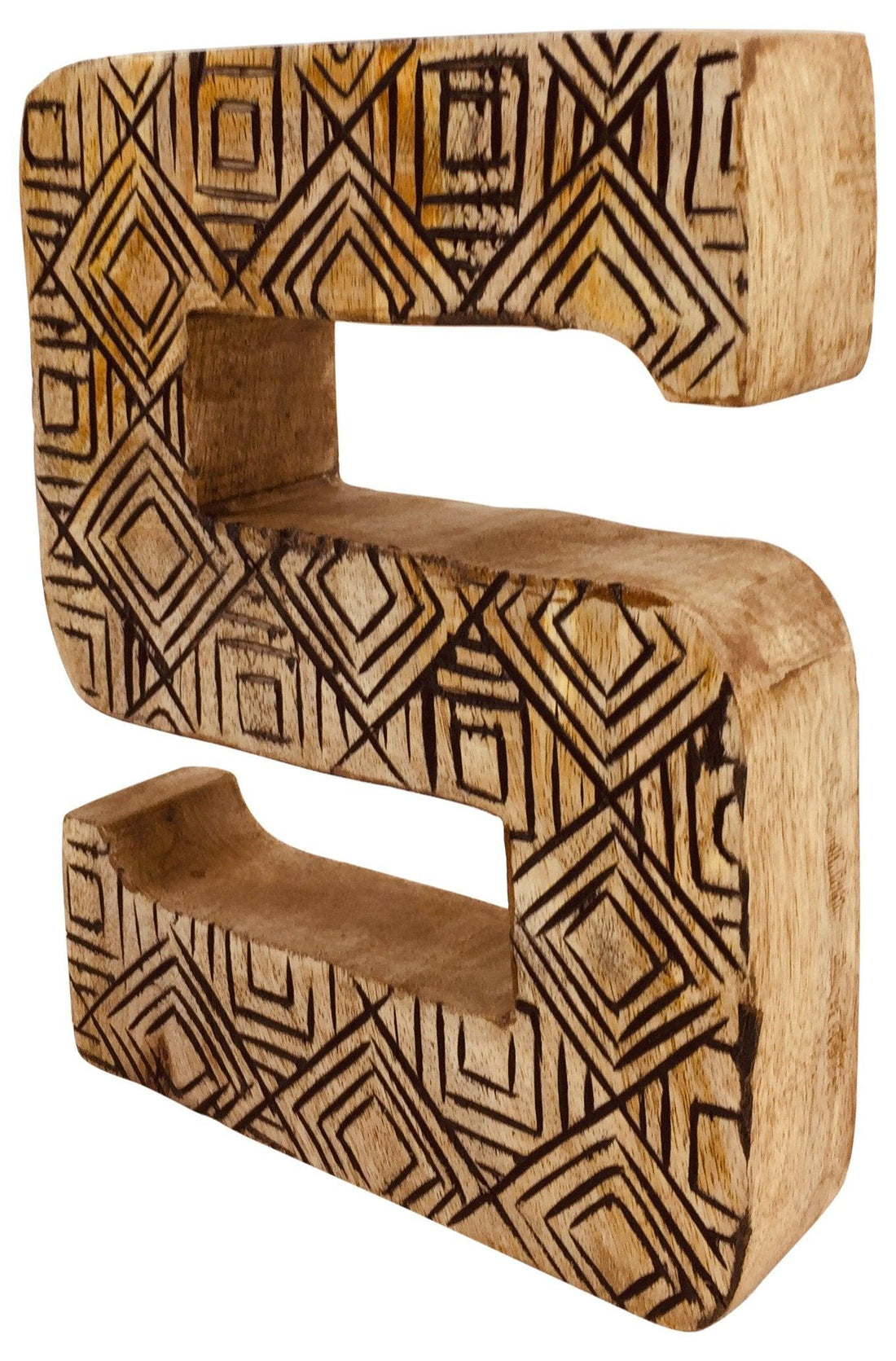 Hand Carved Wooden Geometric Letter S - £12.99 - Single Letters 