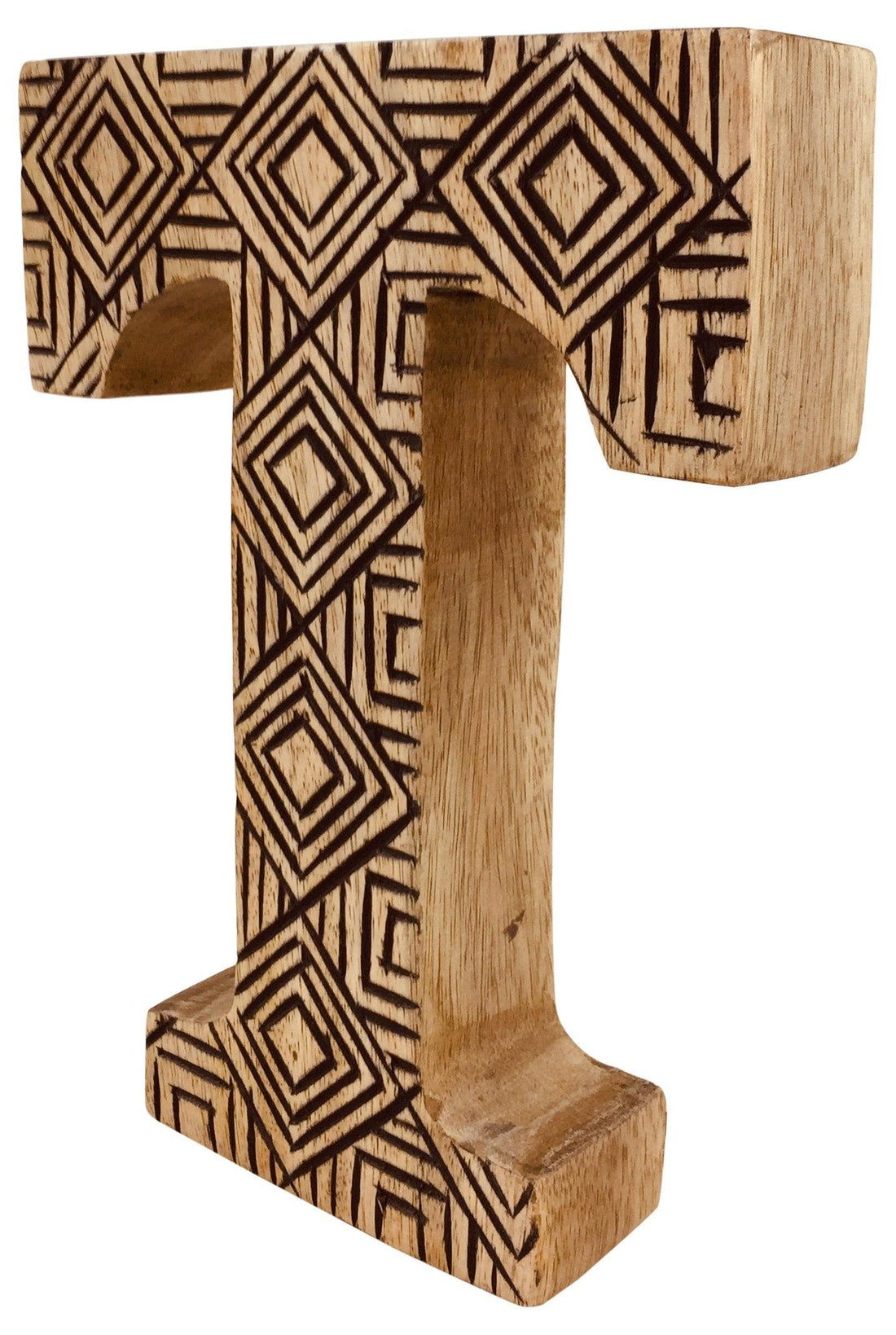 Hand Carved Wooden Geometric Letter T - £12.99 - Single Letters 