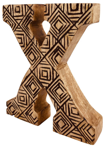 Hand Carved Wooden Geometric Letter X - £12.99 - Single Letters 