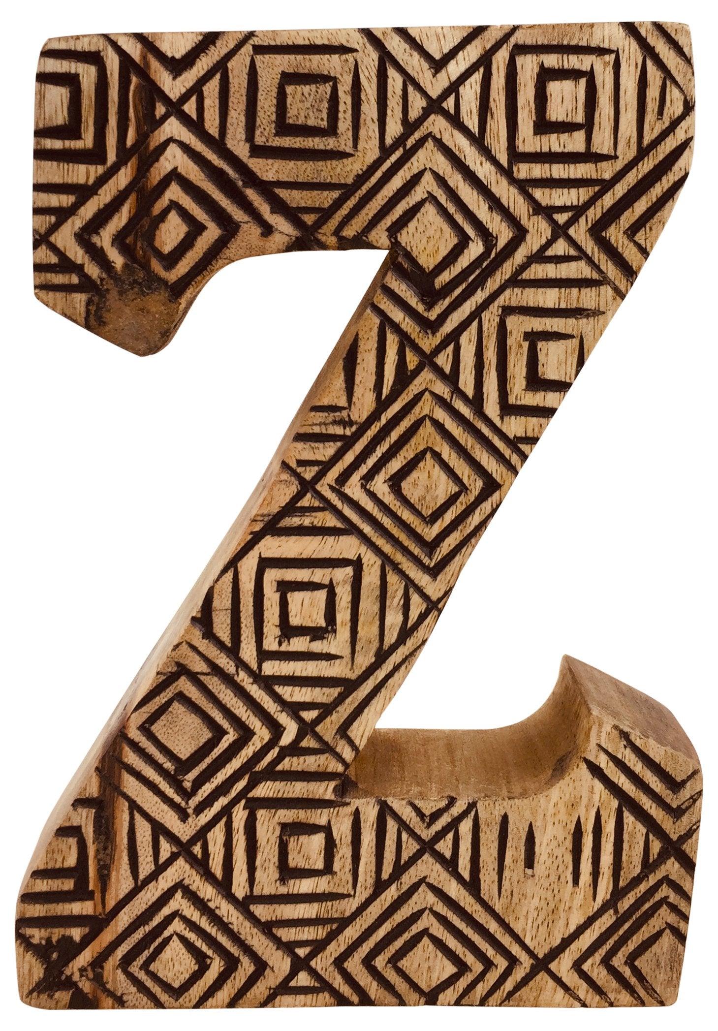 Hand Carved Wooden Geometric Letter Z-Single Letters