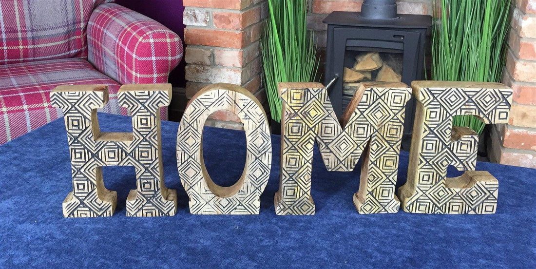 Hand Carved Wooden Geometric Letters Home - £24.99 - Words - All Designs 