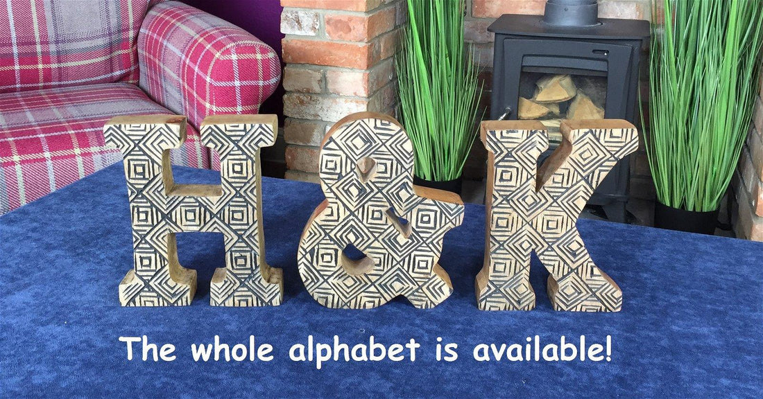Hand Carved Wooden Geometric Letters Mum - £20.99 - Words - All Designs 