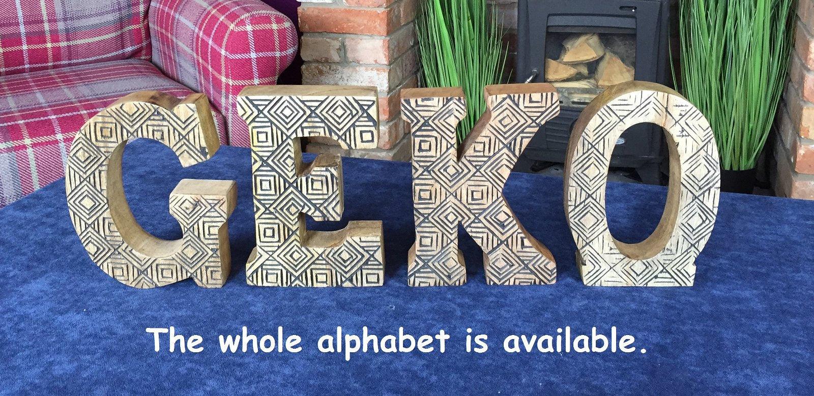 Hand Carved Wooden Geometric Letters Mum-Words - All Designs
