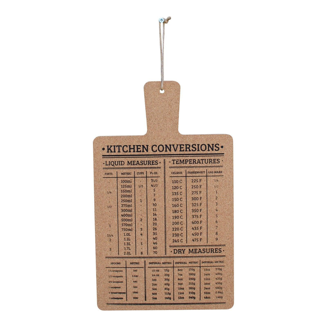 Hanging Cork Board Featuring Kitchen Conversions Chart - £15.99 - Decorative Kitchen Items 