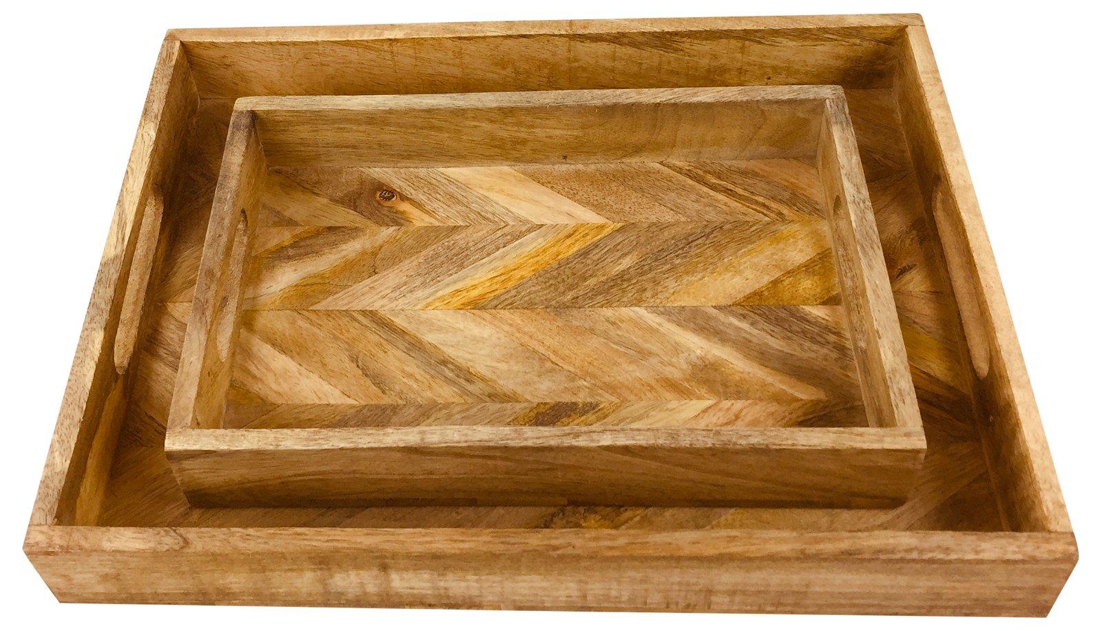 Herringbone Square Wood Rustic Trays Set of 2-Trays & Chopping Boards