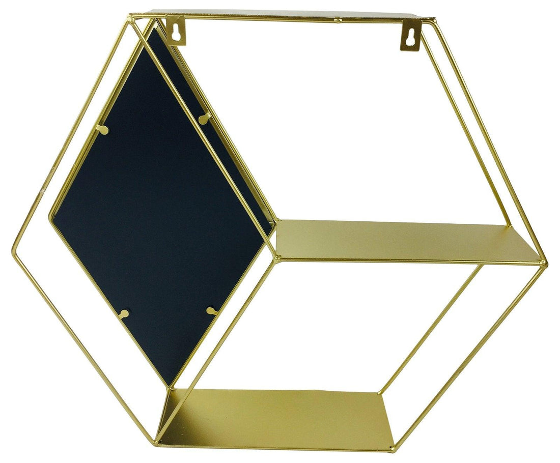 Hexagon Golden Mirror Unit - £50.99 - Wall Hanging Shelving 