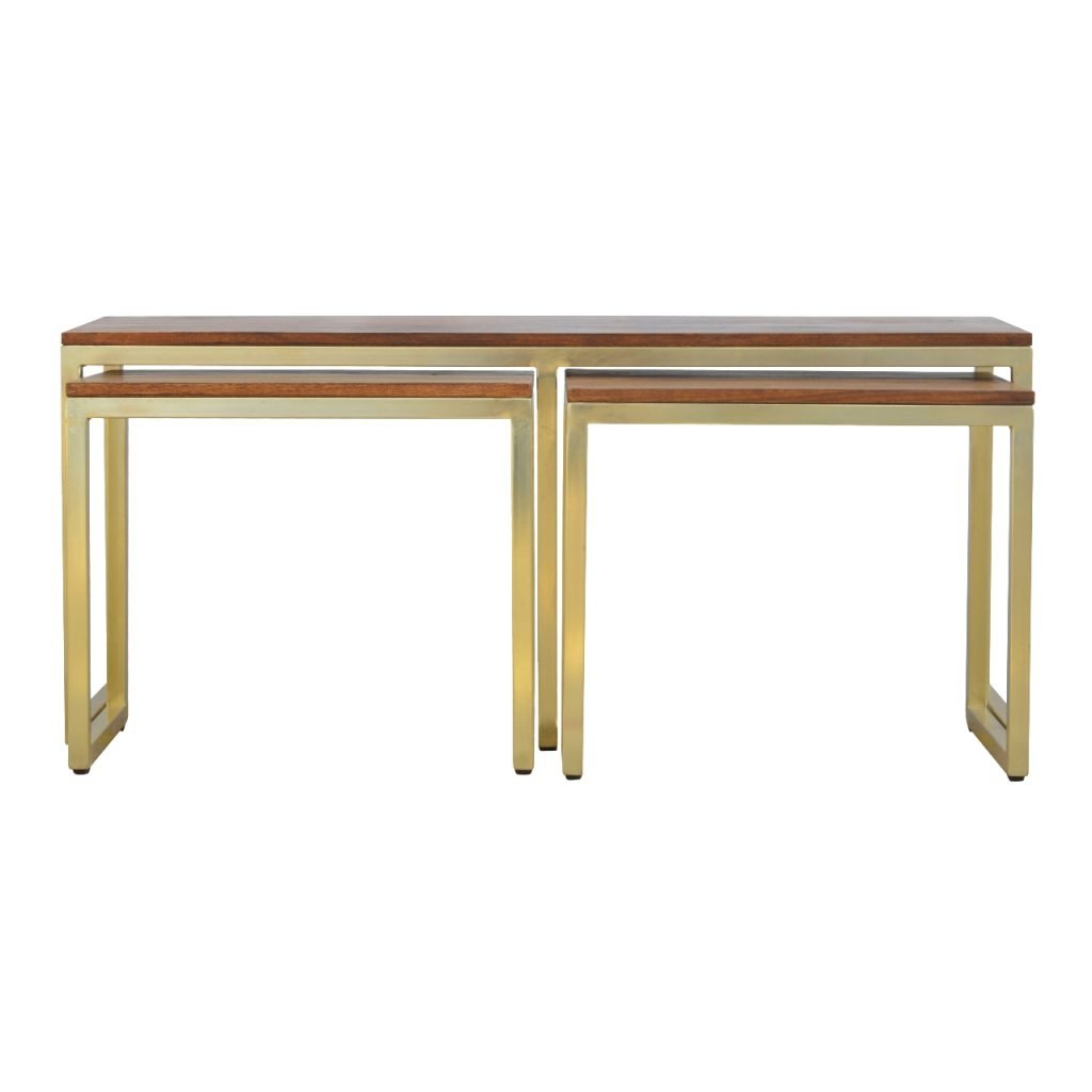 Chunky Gold Table Set of 3 Accent Piece | Chestnut Mango Wood