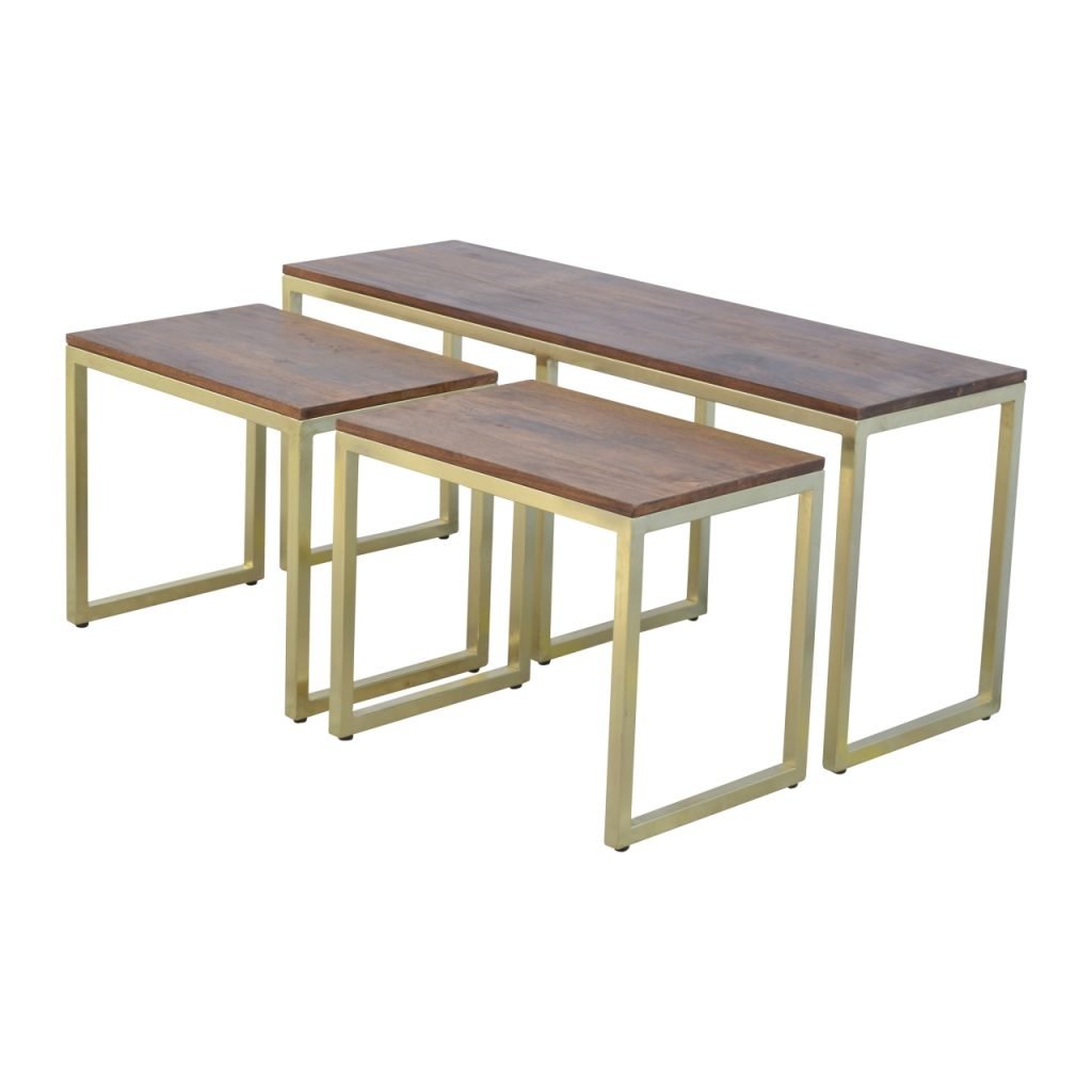 Chunky Gold Table Set of 3 Accent Piece | Chestnut Mango Wood