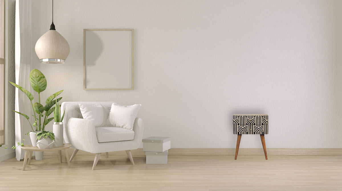 Edessa Bone Inlay Bedside Table | Oak-Ish Solid Mango Wood