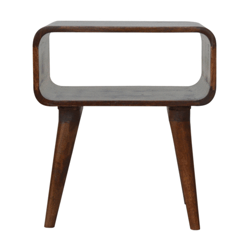 Curved Open Chestnut Bedside Table | Open Shelf
