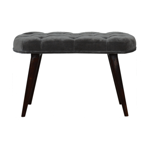 Grey Velvet Gold Base Footstool | Cotton Velvet