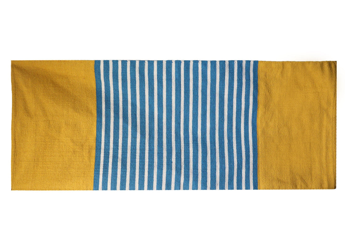 Indian Cotton Rug - 70x170cm - Yellow/ Blue - £45.0 - Rugs 