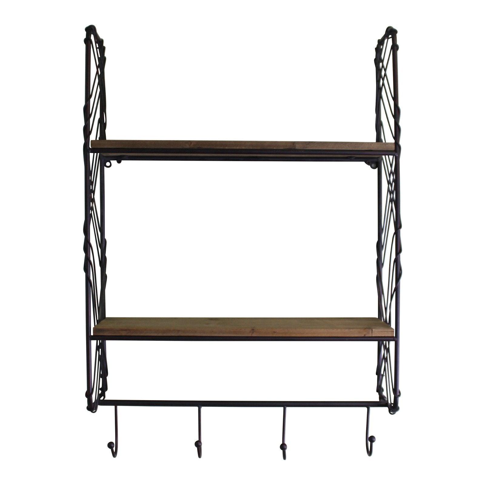 Industrial Style Wall Shelving Unit With Coat Hooks-Wall Hanging Shelving