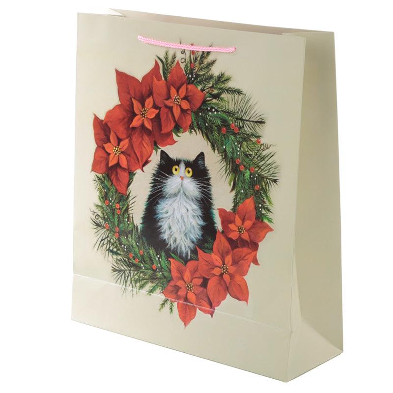 Kim Haskins Cat Christmas Wreath Extra Large Gift Bag-