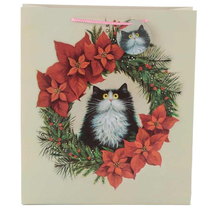 Kim Haskins Cat Christmas Wreath Extra Large Gift Bag-