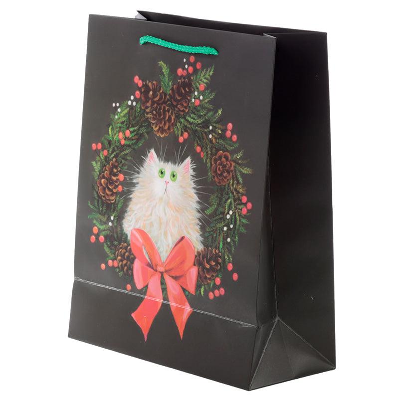 Kim Haskins Cat Christmas Wreath Large Gift Bag-