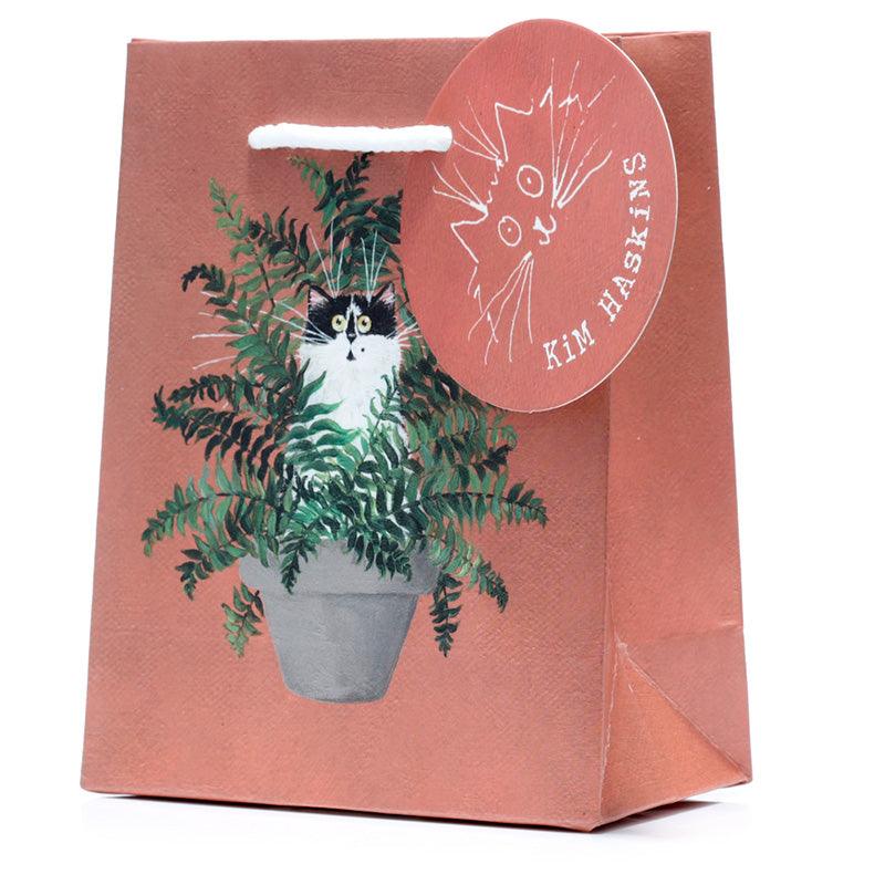 Kim Haskins Floral Cat in Fern Red Gift Bag - Small - £5.0 - 