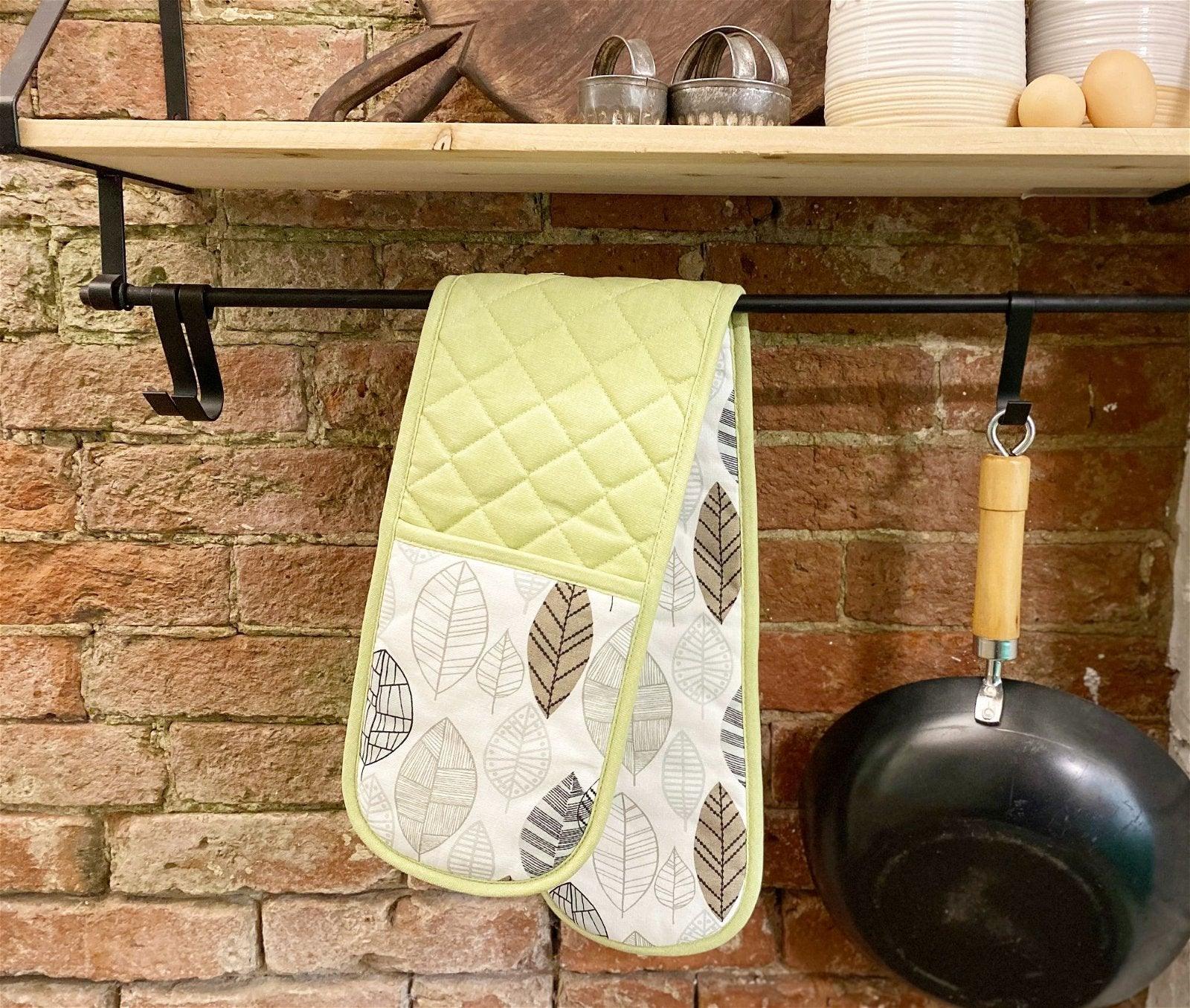 Kitchen Double Oven Glove With Contemporary Green Leaf Print Design - £20.99 - Decorative Kitchen Items 