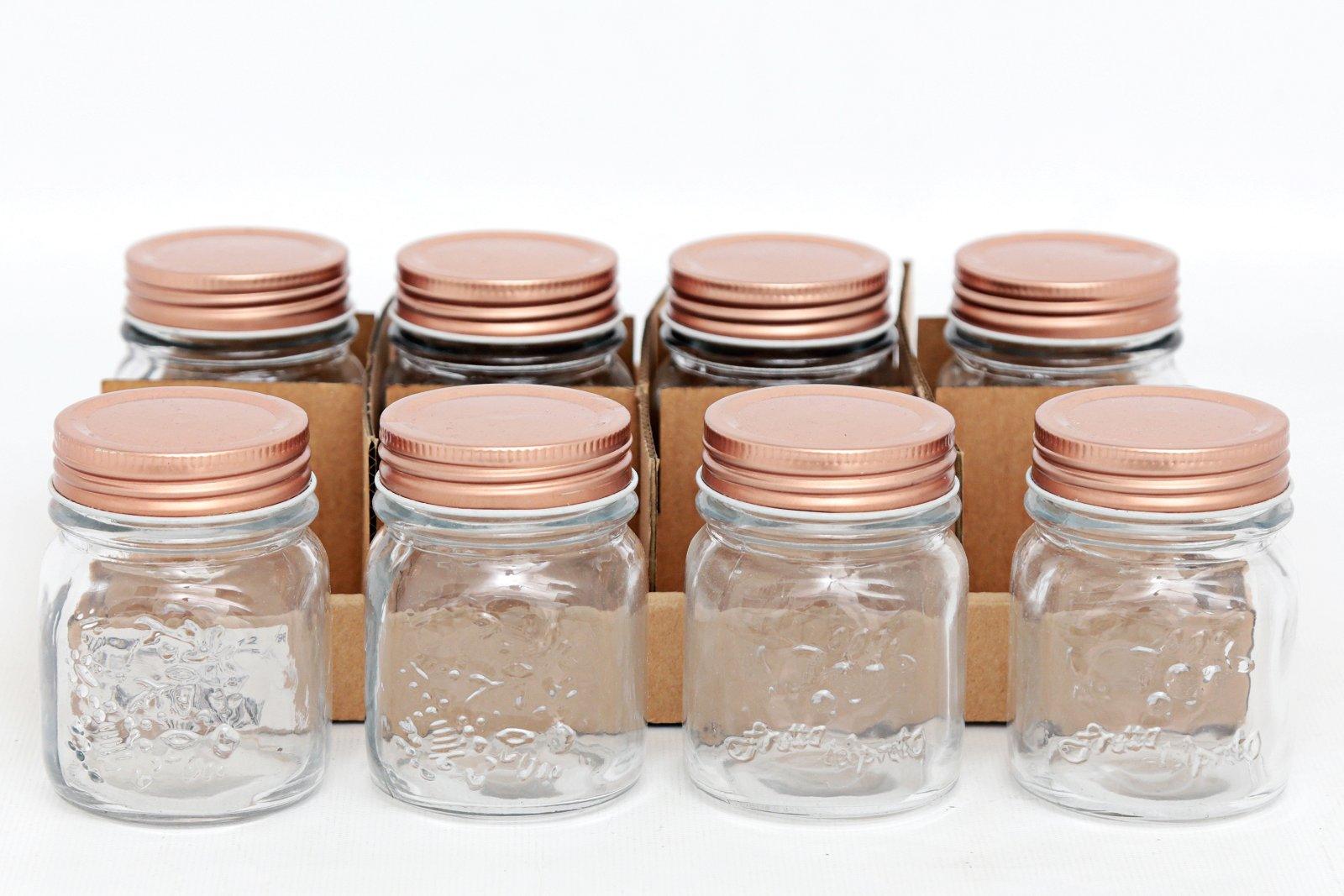 Kitchen Glass Embossed Storage Jar With Copper Screw Lid - Small-Kitchen Storage