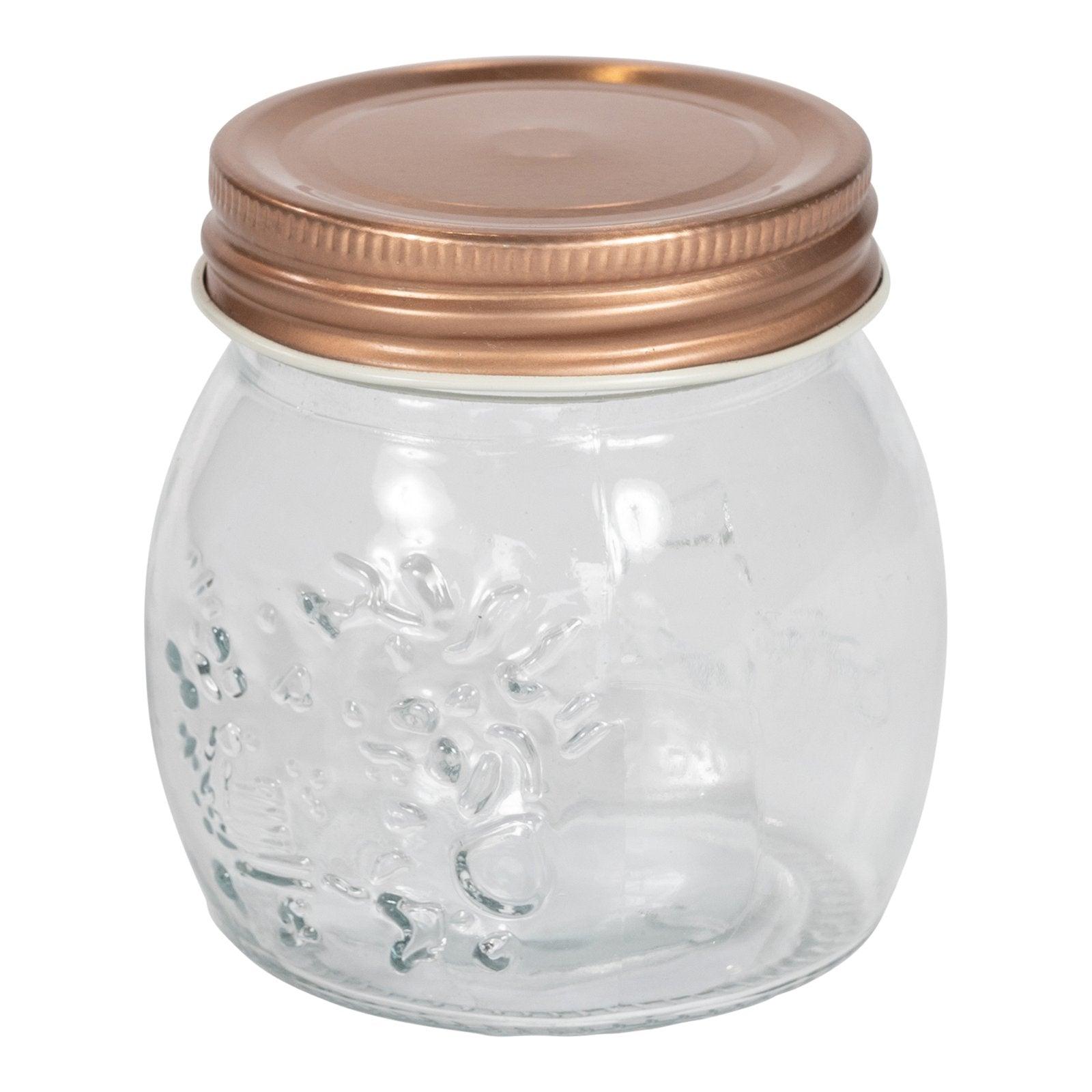 Kitchen Glass Embossed Storage Jar With Copper Screw Lid - Small-Kitchen Storage