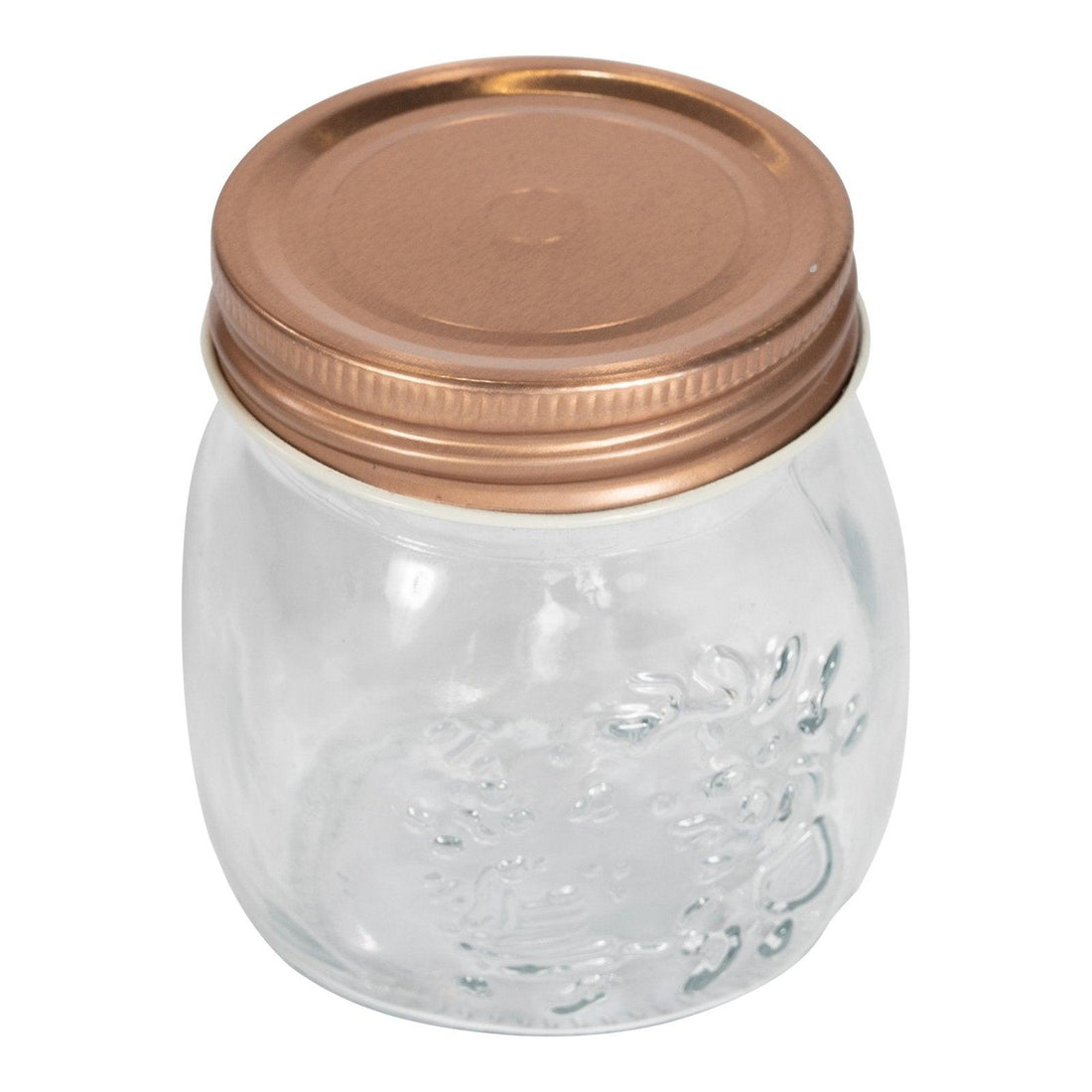 Kitchen Glass Embossed Storage Jar With Copper Screw Lid - Small - £9.99 - Kitchen Storage 
