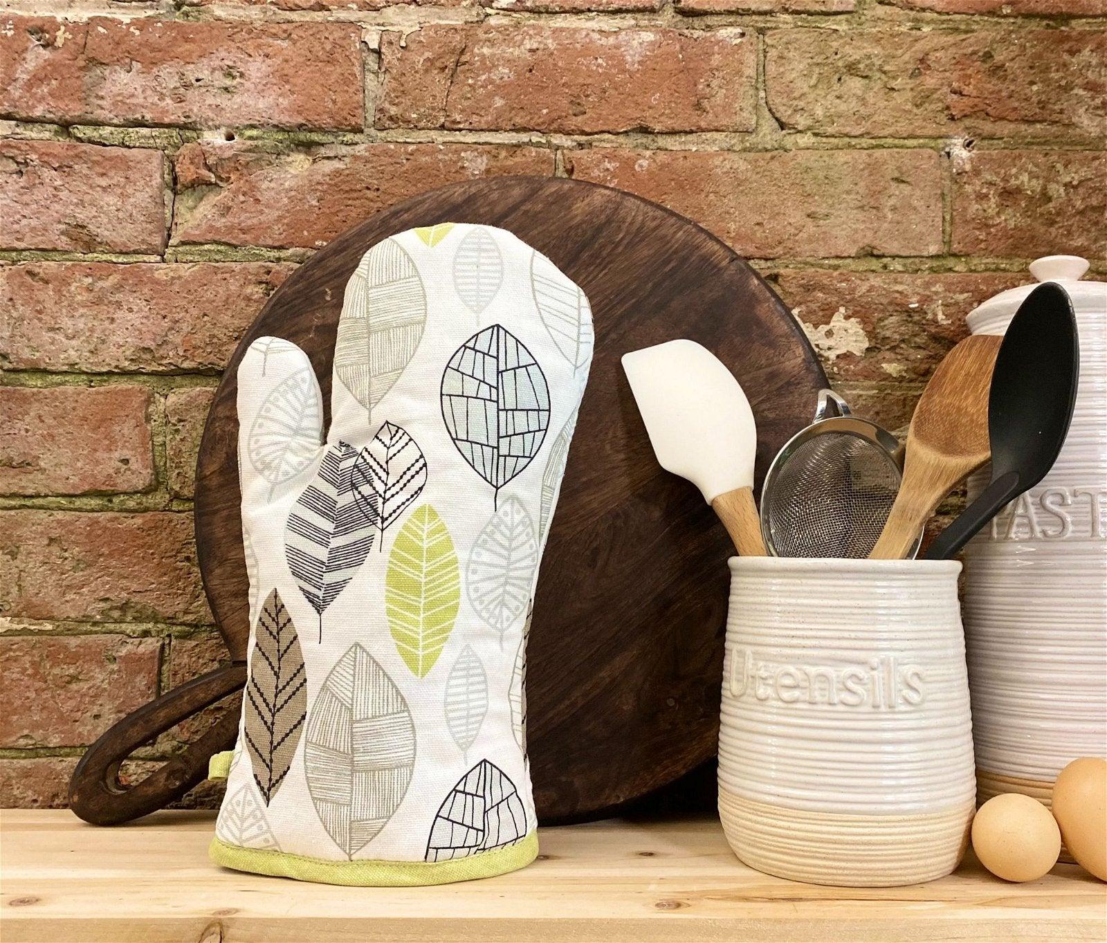 Kitchen Oven Glove With Contemporary Green Leaf Print Design - £15.99 - Decorative Kitchen Items 
