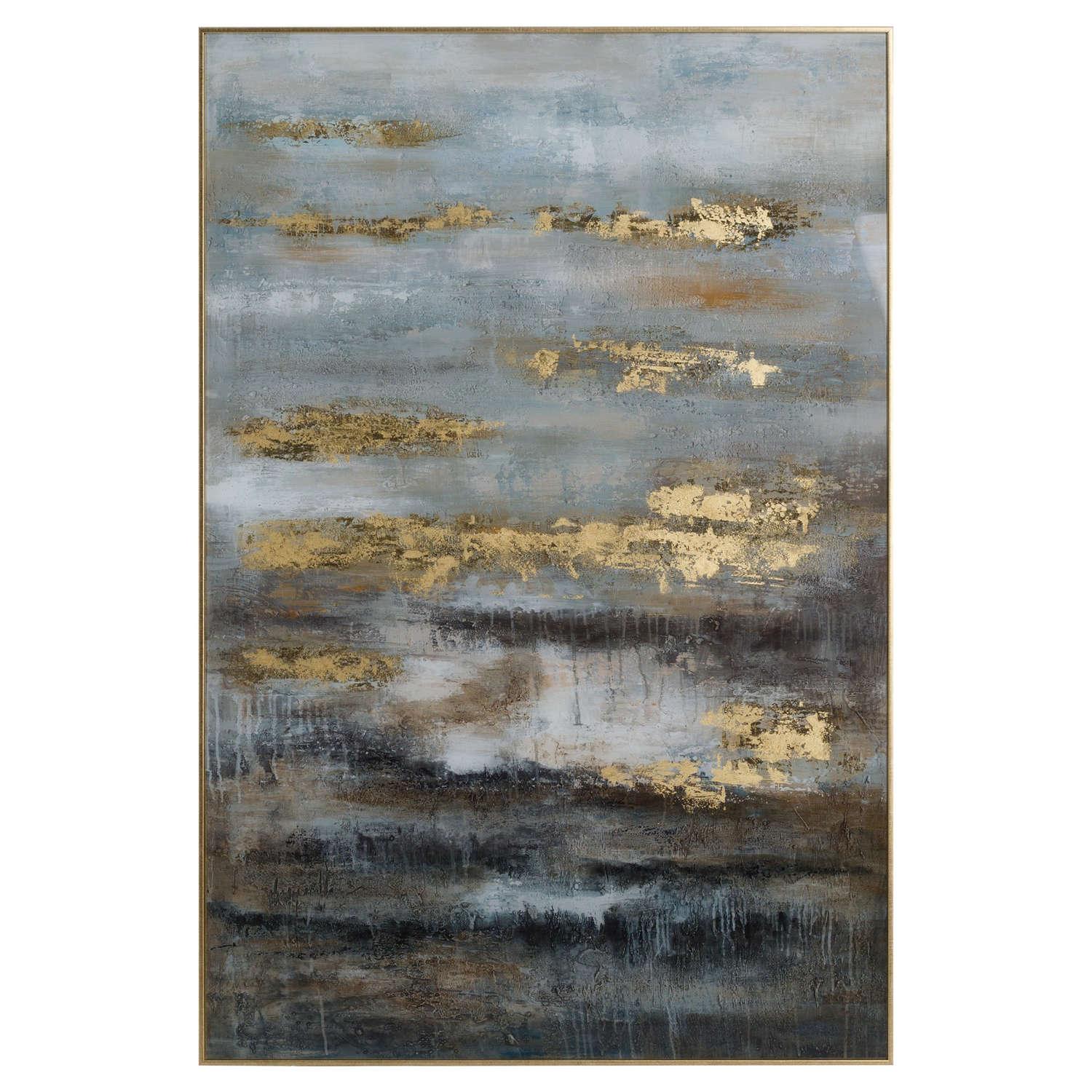 Large Abstract Grey And Gold Glass Image With Gold Frame - £239.95 - Art & Printed Products > Printed Art > Other Printed Art 