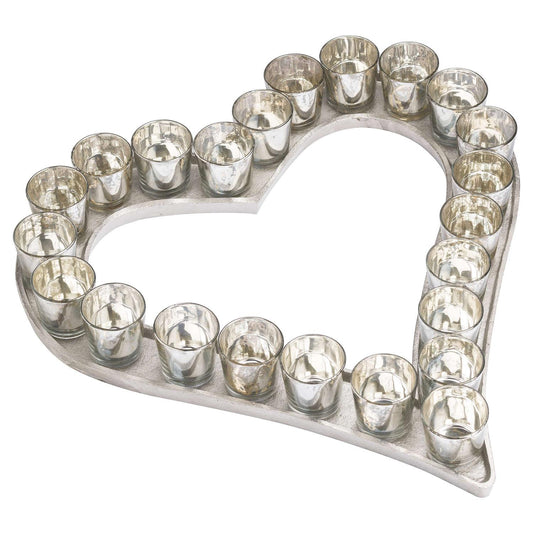 Large Cast Aluminium Heart Tray With Silver Glass Votives - £134.95 - Gifts & Accessories > Candle Holders > Christmas Decorations 