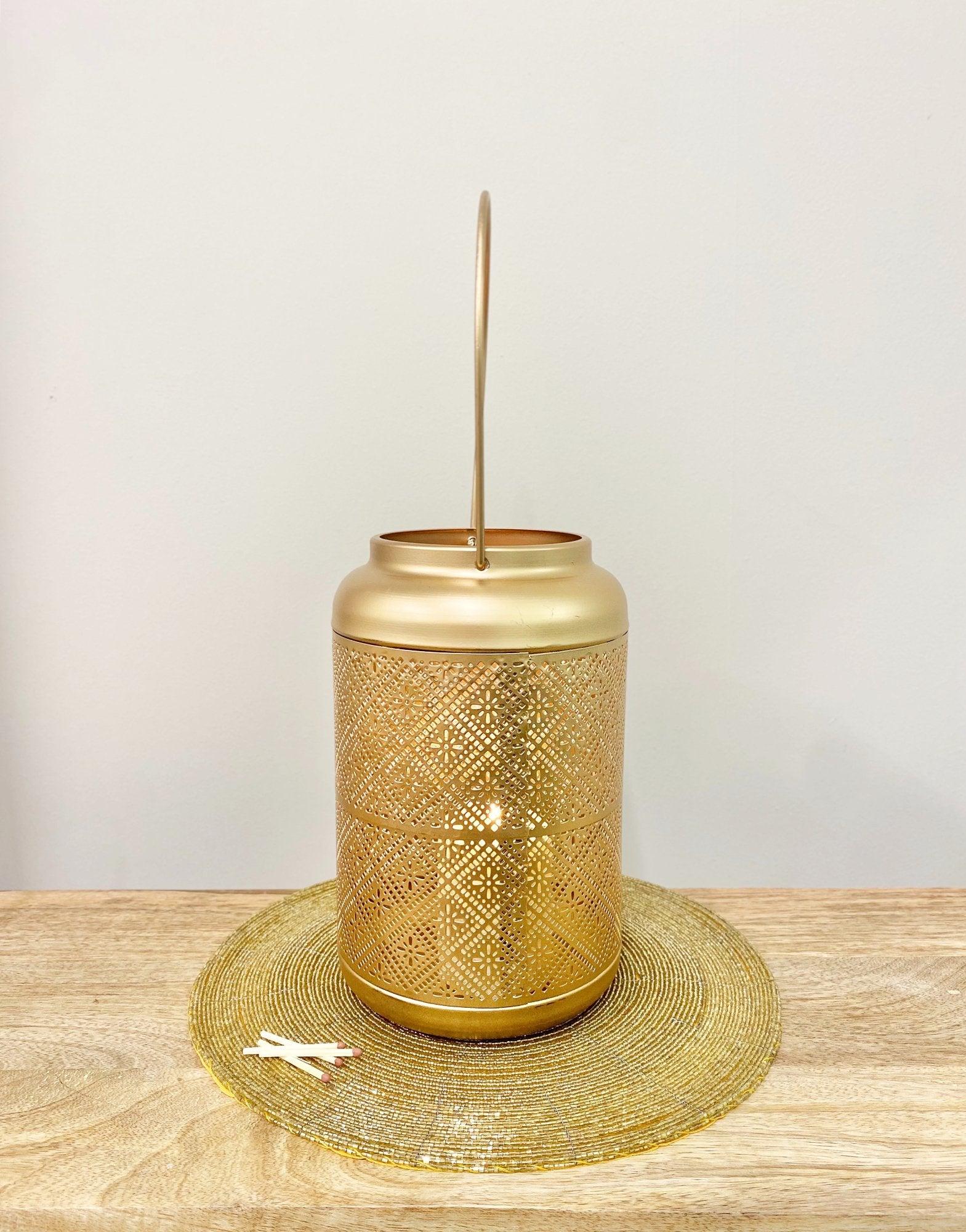 Large Copper Cut Out Design Lantern 41cm - £26.99 - Candle Holders & Plates 