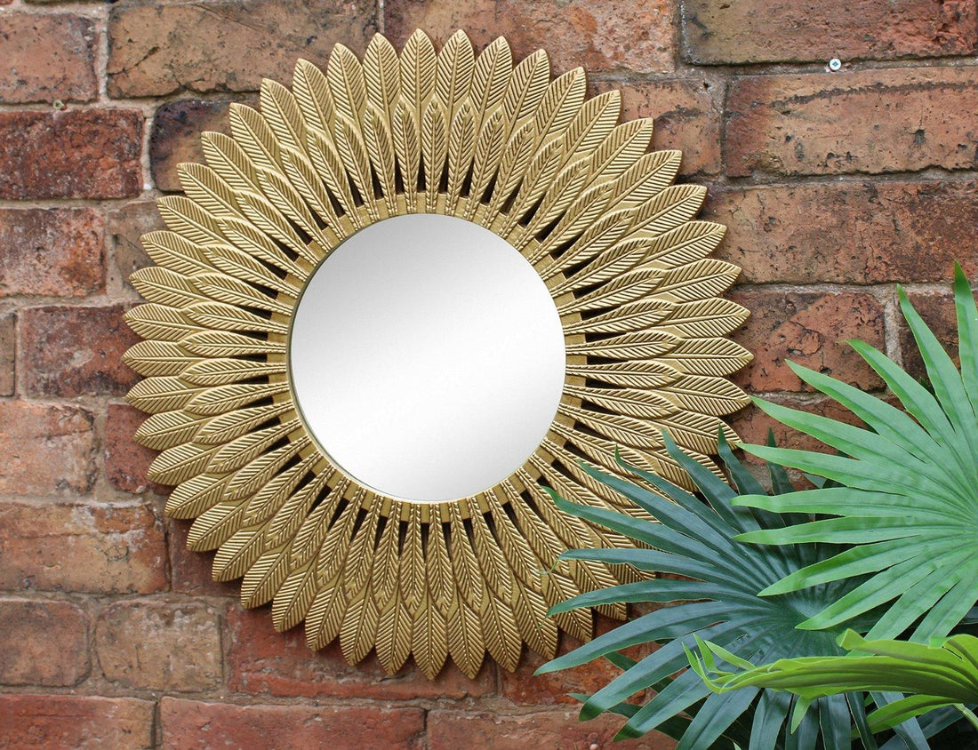 Large Gold Feather Design Mirror - £52.99 - Mirrors 
