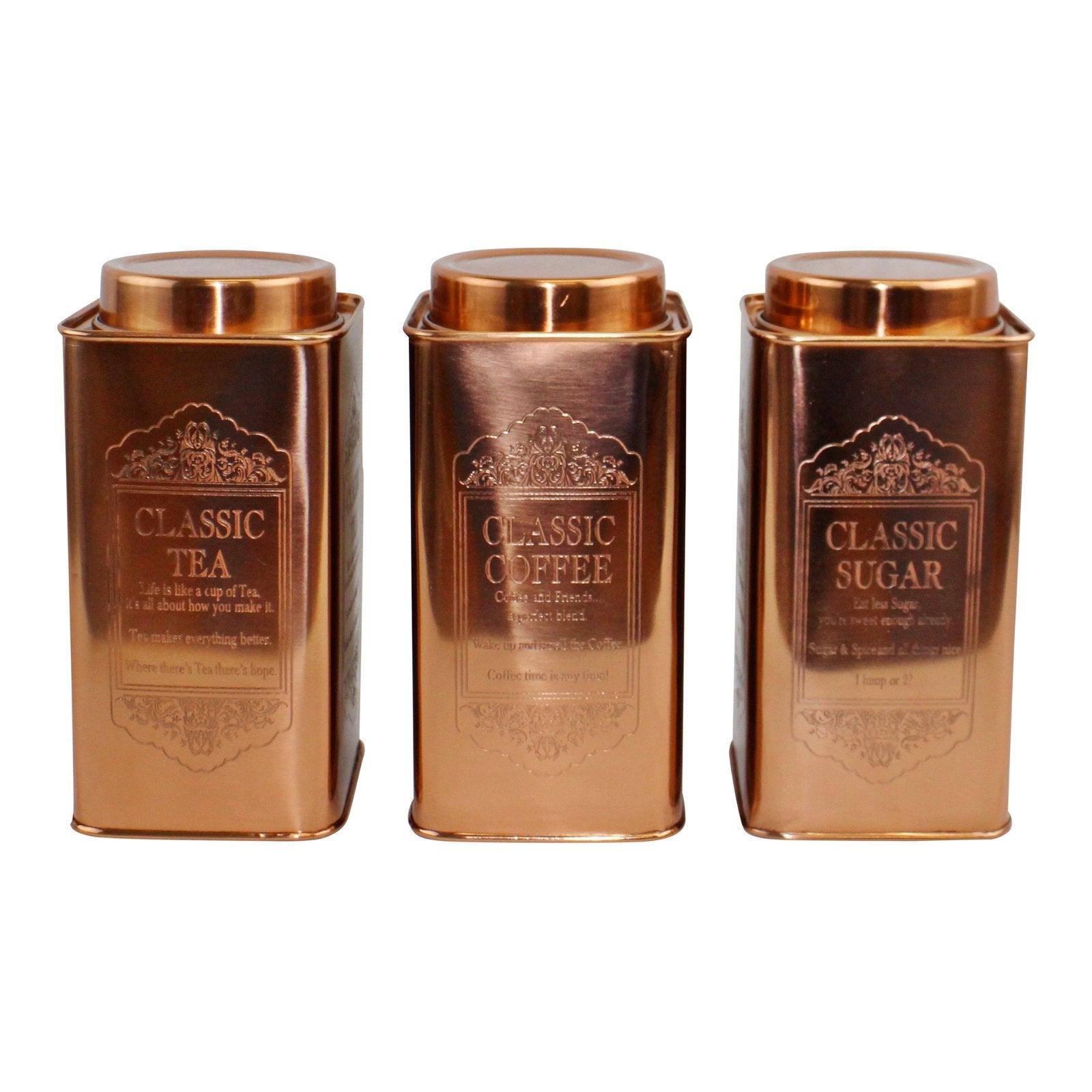Large Metal Copper Coloured Tea, Coffee & Sugar Storage Tins-Kitchen Storage