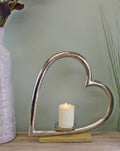 Large Metal Heart Candle Holder With Wooden Base-Candle Holders & Plates