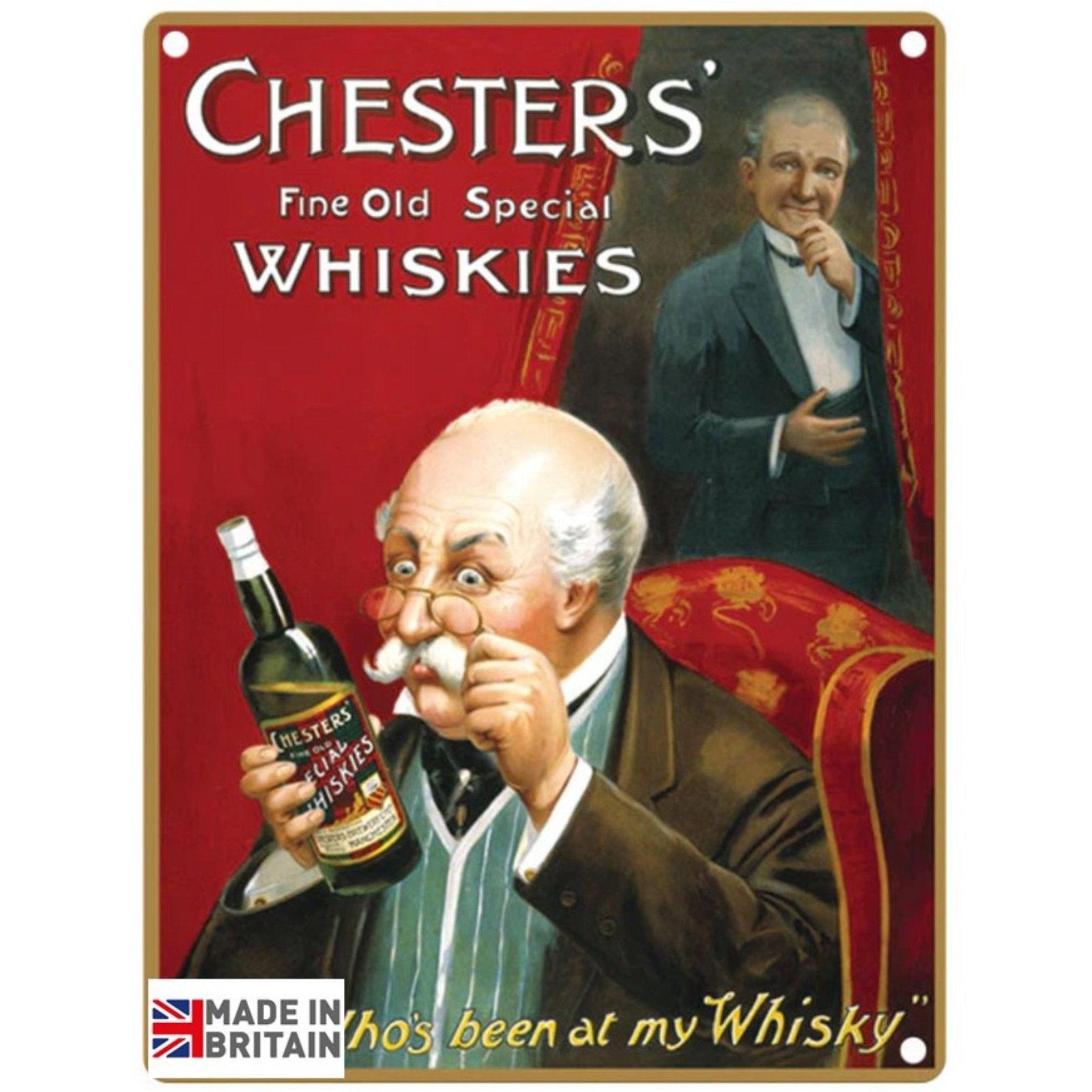 Large Metal Sign 60 x 49.5cm Vintage Retro Chesters' Whiskey-