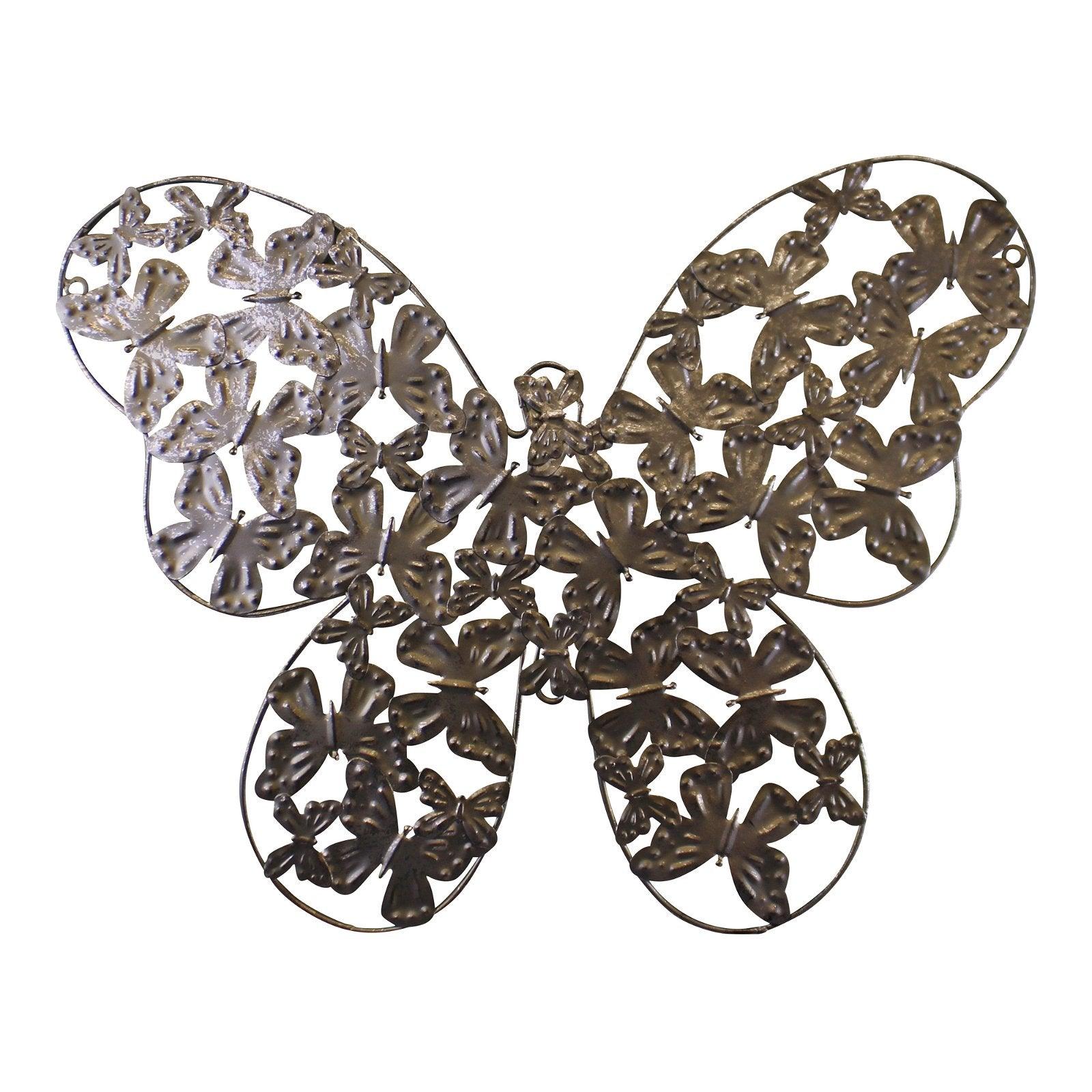 Large Silver Metal Butterfly Design Wall Decor-Garden Ornaments & Birdbaths