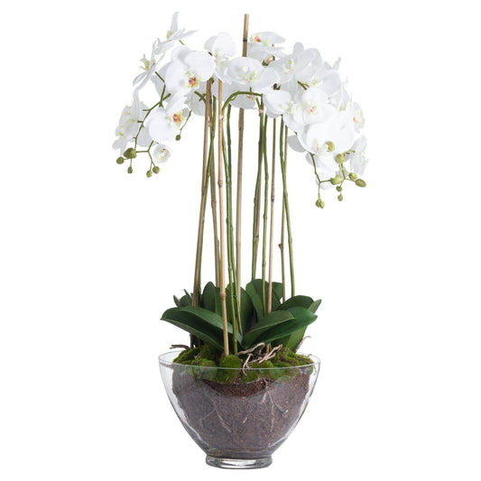 Large White Orchid In Glass Pot-Artificial Flowers