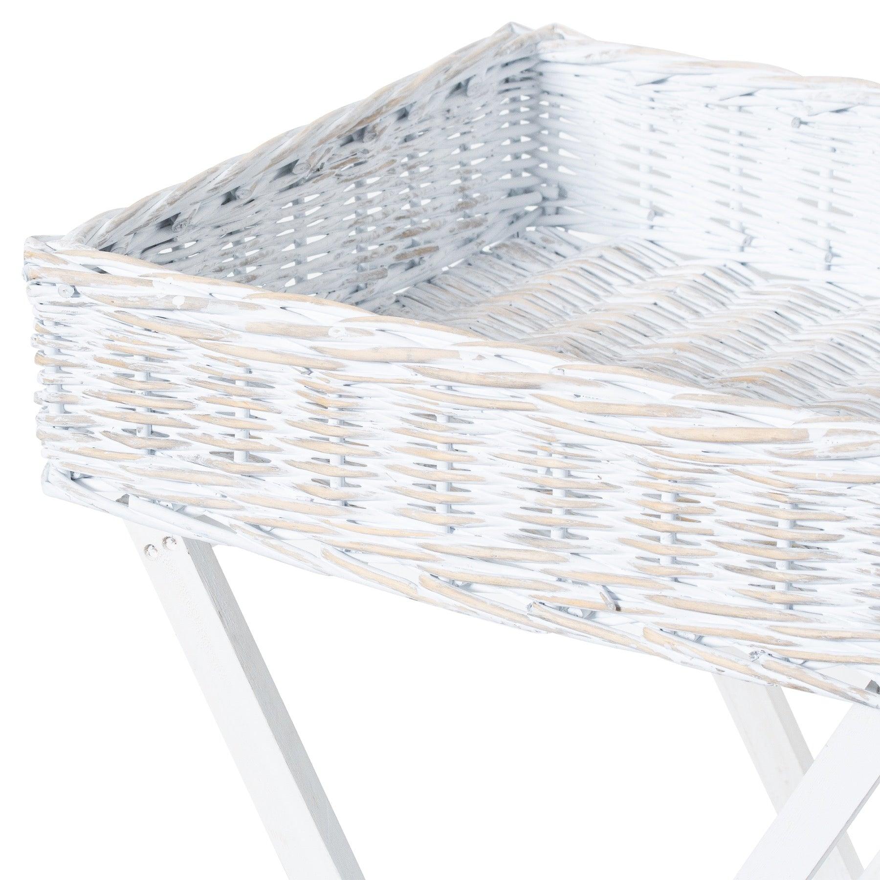 Large White Wash Wicker Basket Butler Tray-Furniture > Tables > Side Tables