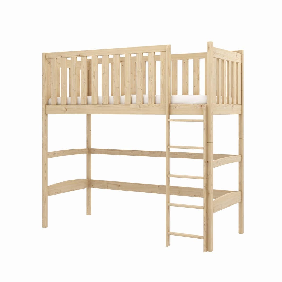 Single (3ft) Solid Pine High Sleeper Loft Bed Pine Foam Mattress