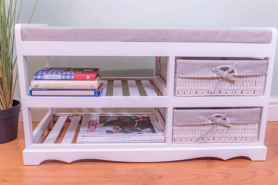Laxey White Bench With Shoe Rack & Drawers - £88.99 - Storage Benches 