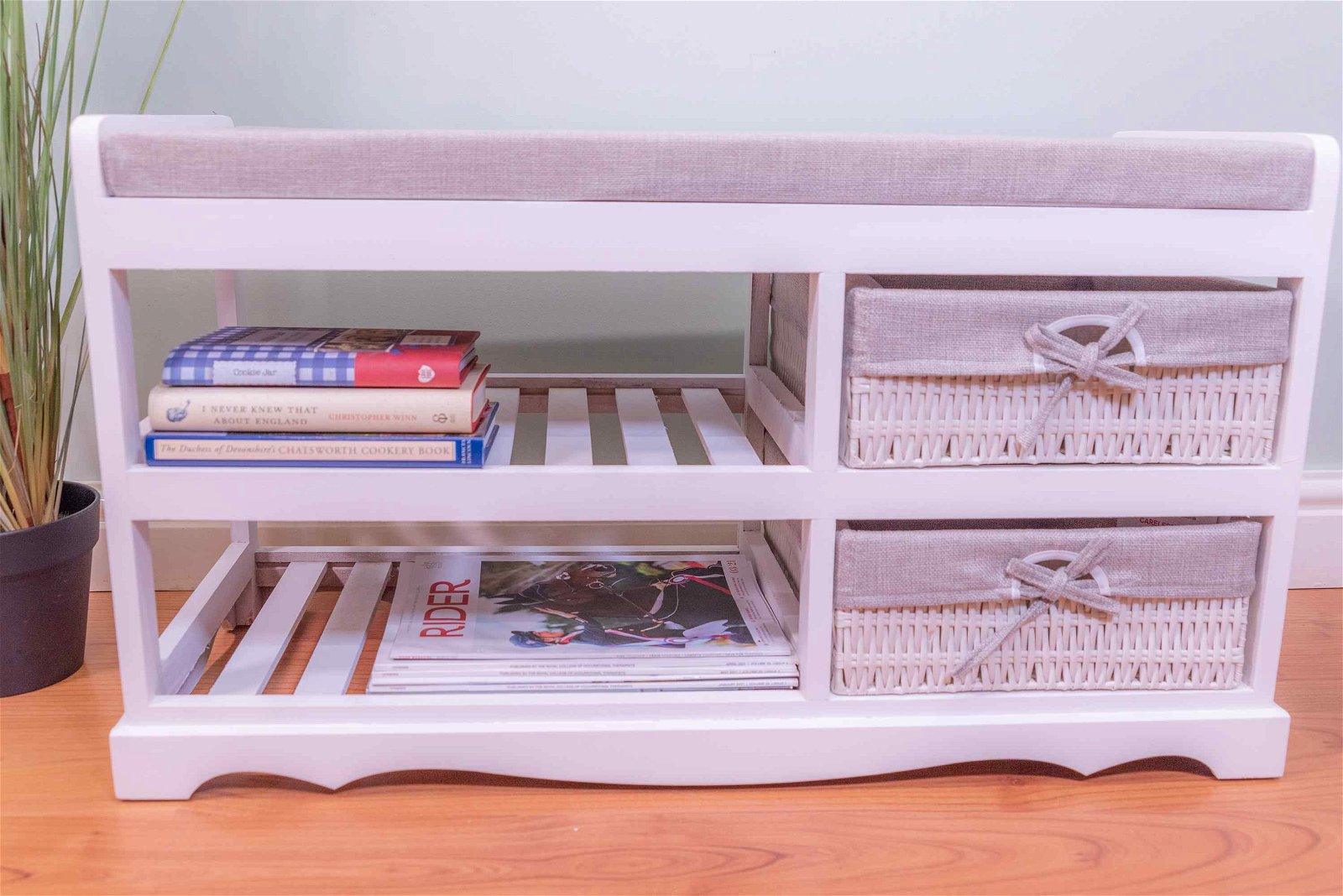 Laxey White Bench With Shoe Rack & Drawers-Storage Benches