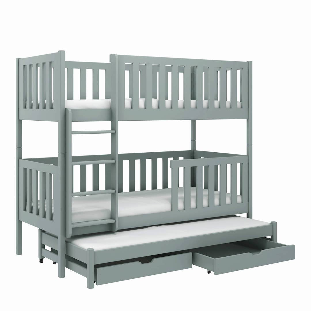 Single (3ft) Wooden Bunk Bed with Trundle & Under Bed Storage Drawers