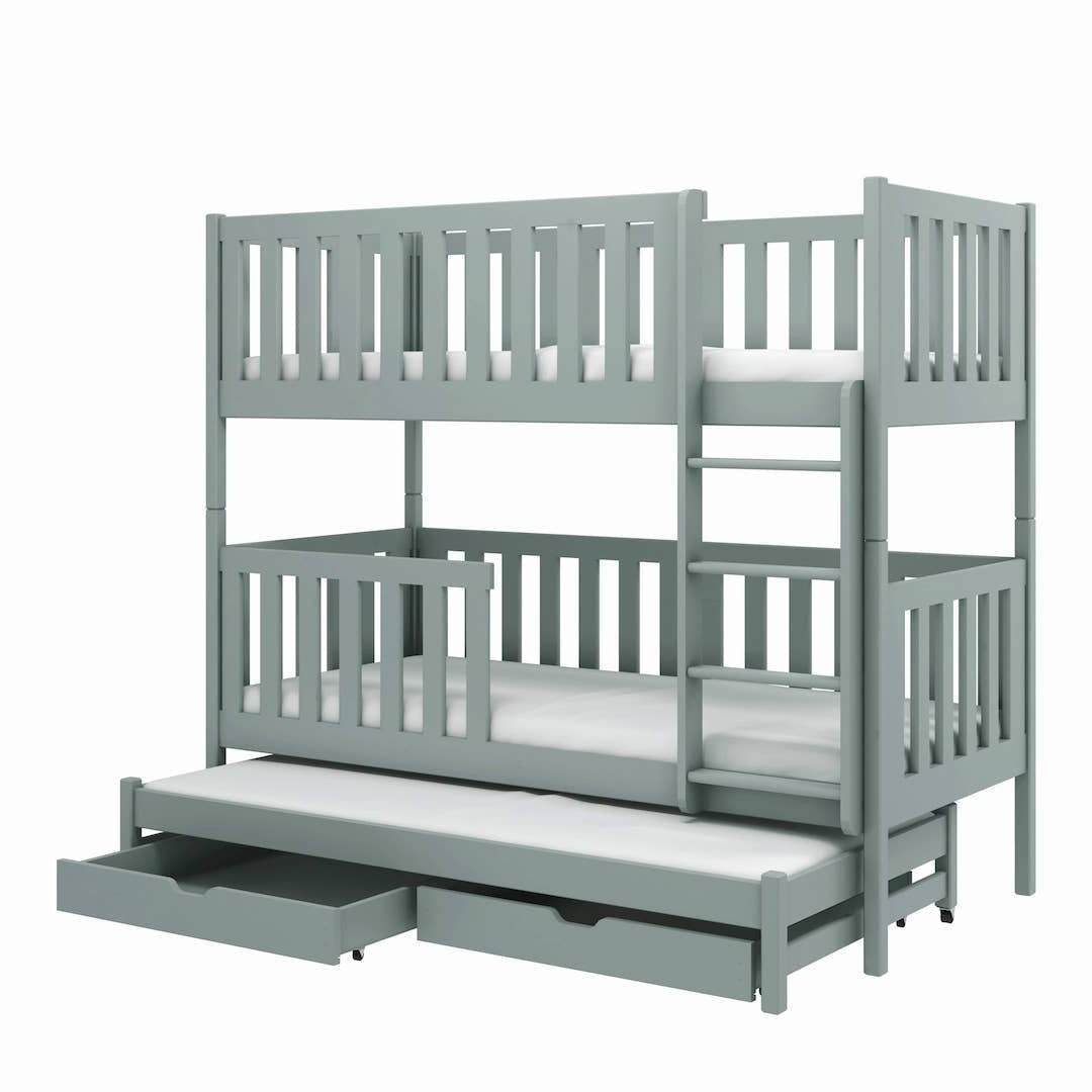 Single (3ft) Wooden Bunk Bed with Trundle & Under Bed Storage Drawers