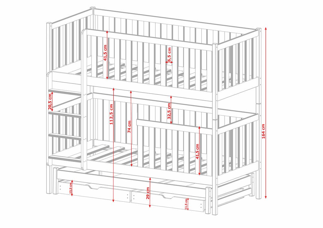 Single (3ft) Wooden Bunk Bed with Trundle & Under Bed Storage Drawers
