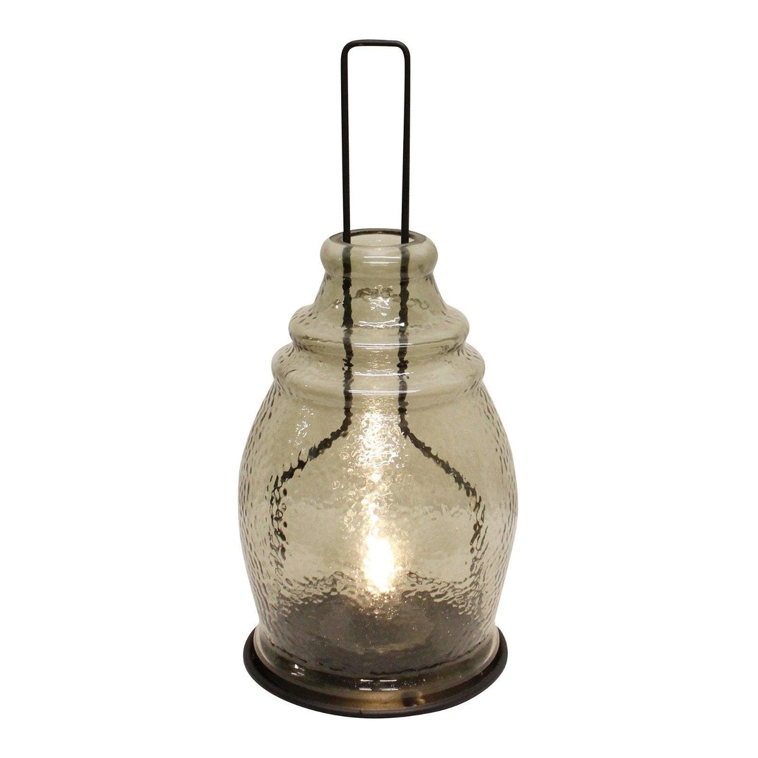 LED Glass Lantern, Grey & Black, 35x15cm. - £26.99 - LED Lighting 