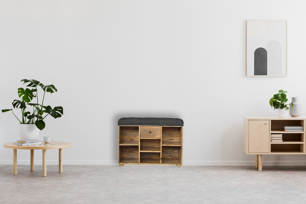 Black Tweed 1-Drawer Bench