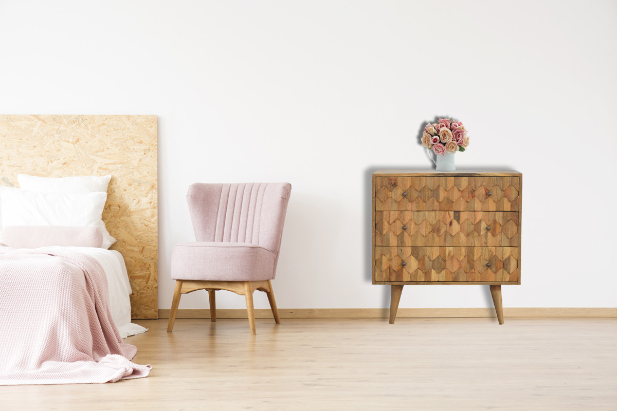 Pineapple Carved Chest of Drawers | Oak-Ish Mango Wood Hand-Carved
