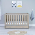 Babymore Luno Cot Bed with Drawer - Oak - Babymore